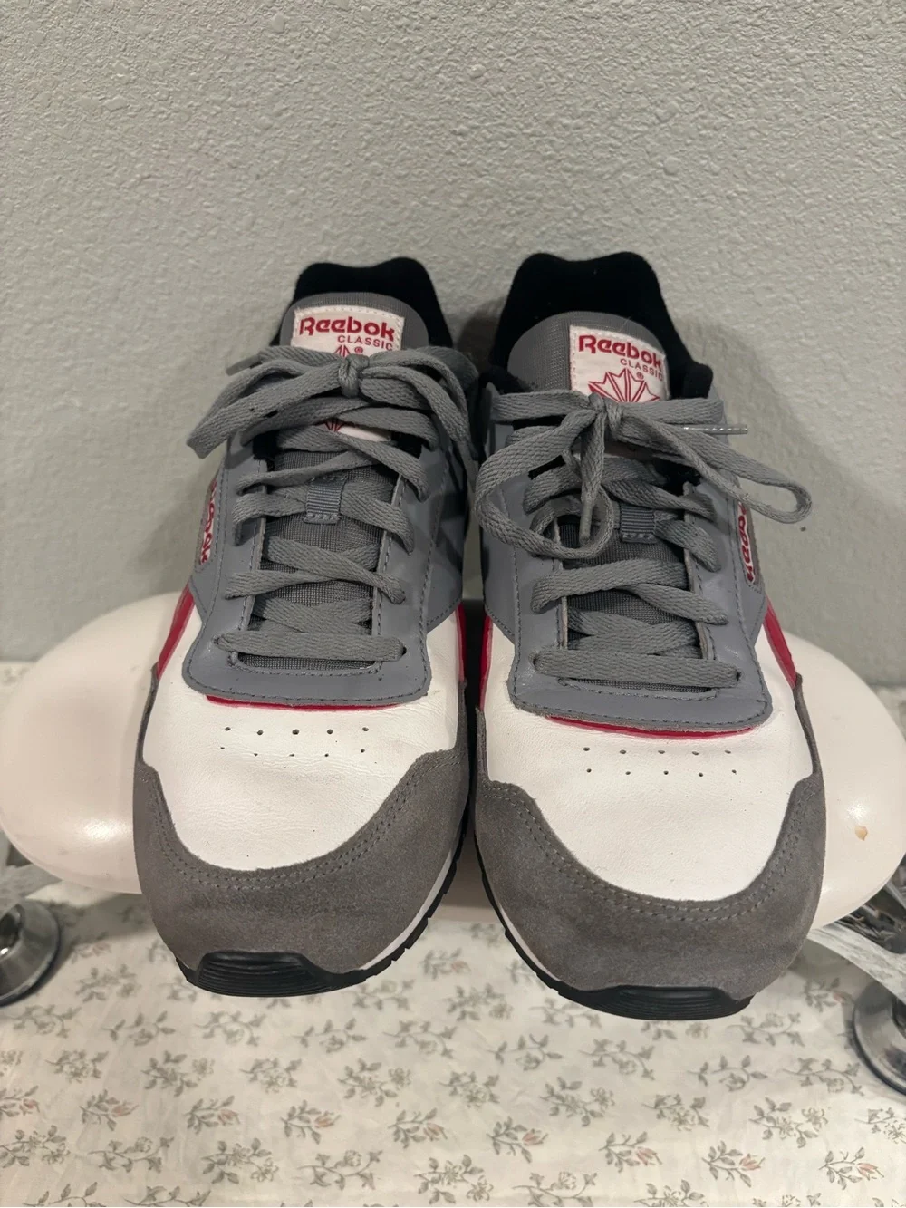 Reebok Men’s Classic Sneakers in Gray, White and Red